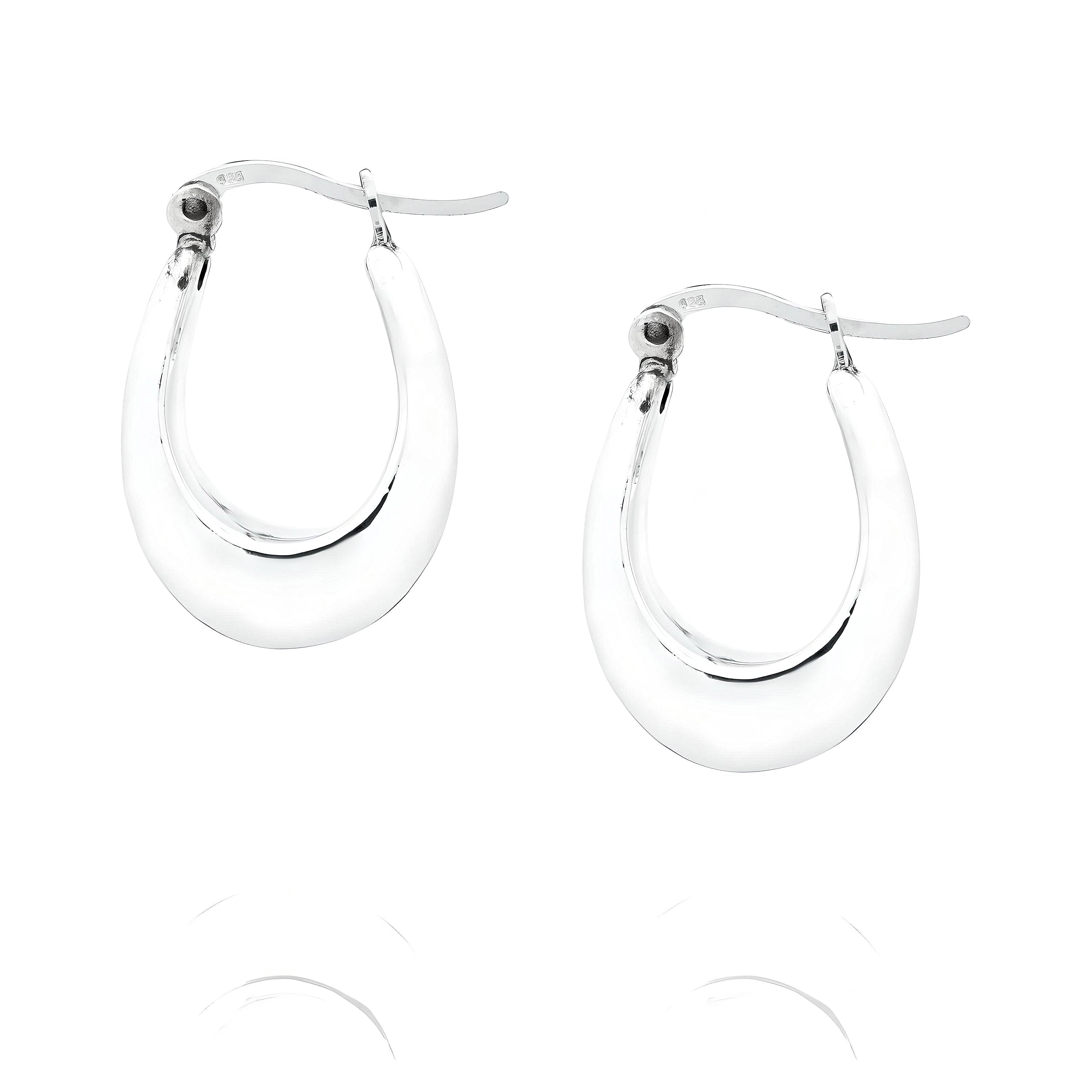 Silver earrings, oval hoops