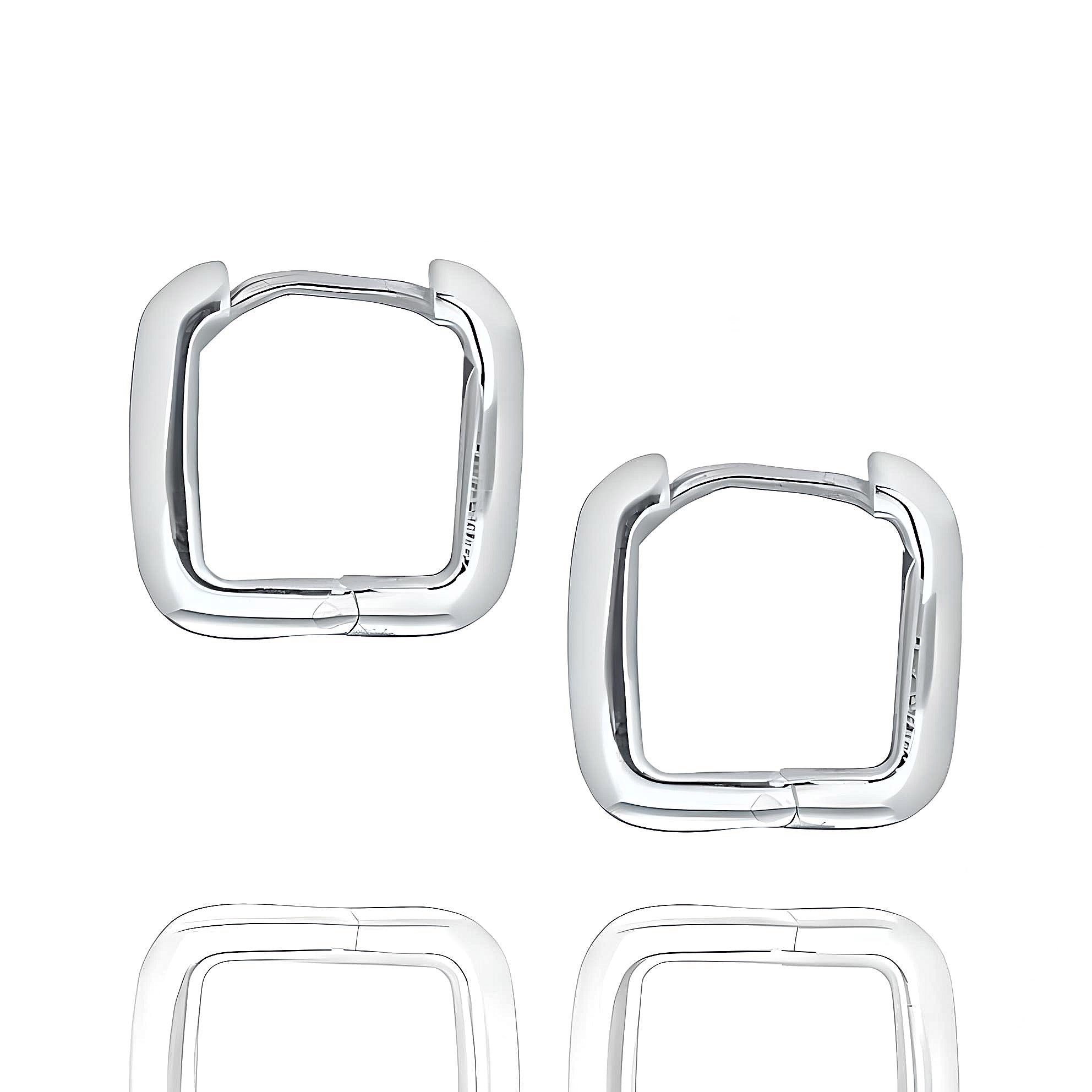 Silver earrings with a square hoop shape